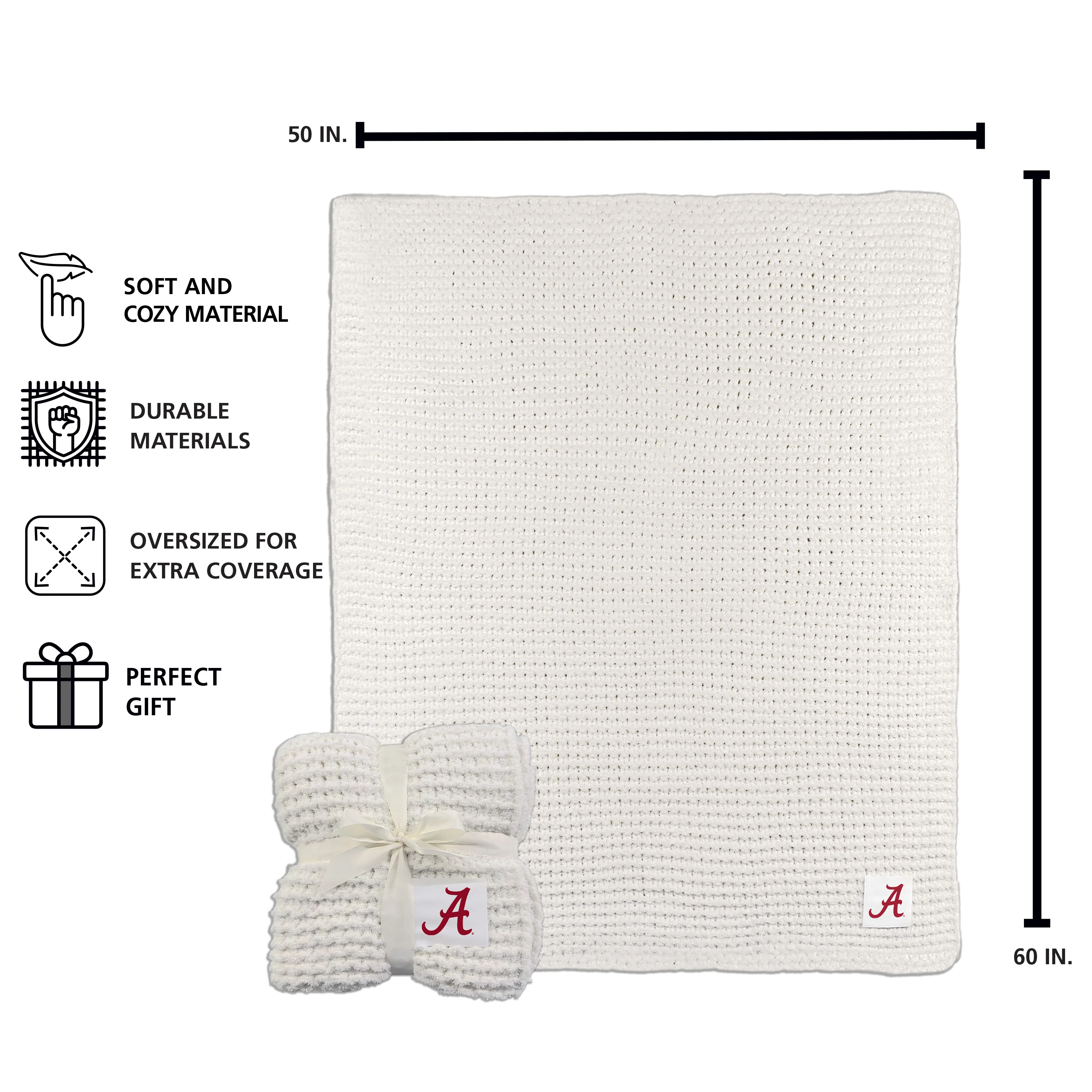 Alabama Cable Ivory Knit Throw 50x60 - Image 3