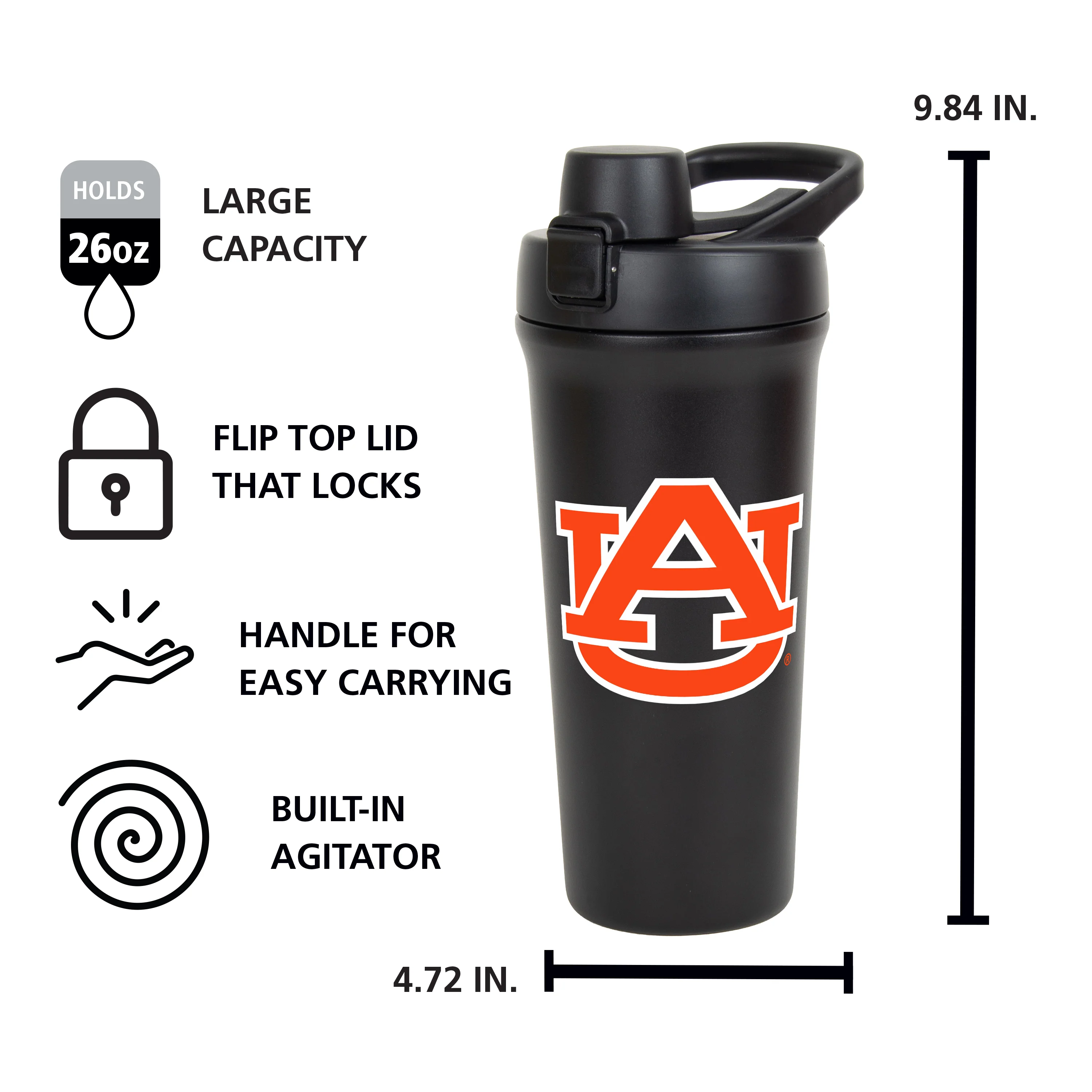 Auburn 26oz Flipside SS Shaker Bottle - Image 5