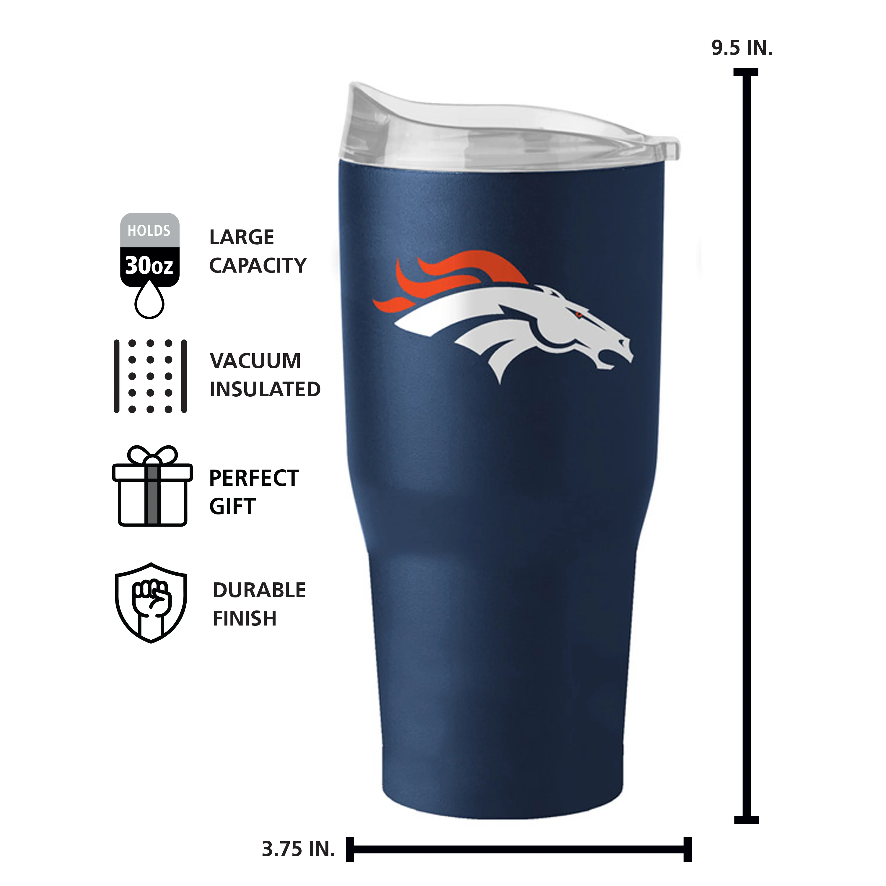 Denver Broncos 30oz Navy Flipside Powder Coat Tumbler - Image 6