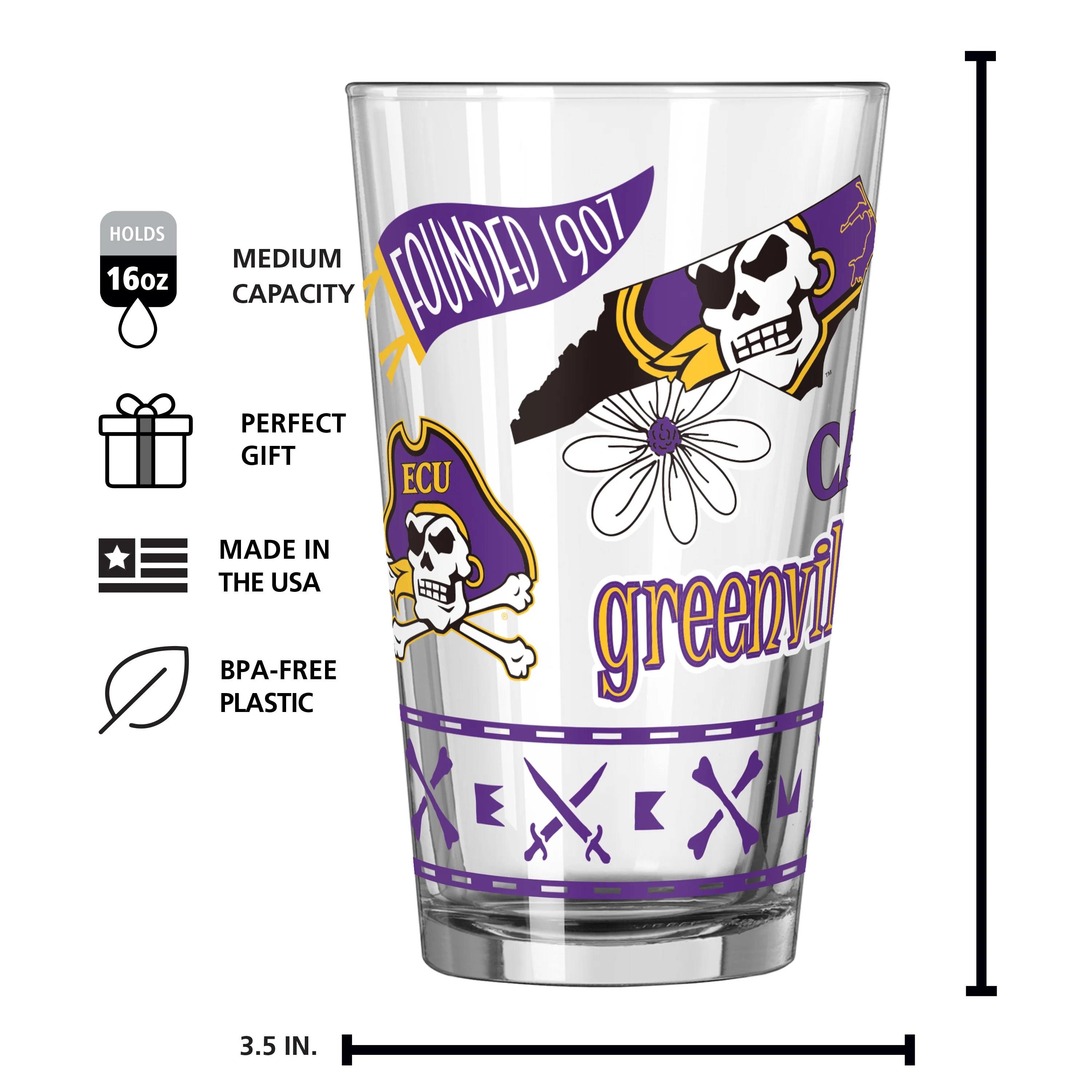East Carolina 16oz Native Pint Glass - Image 4