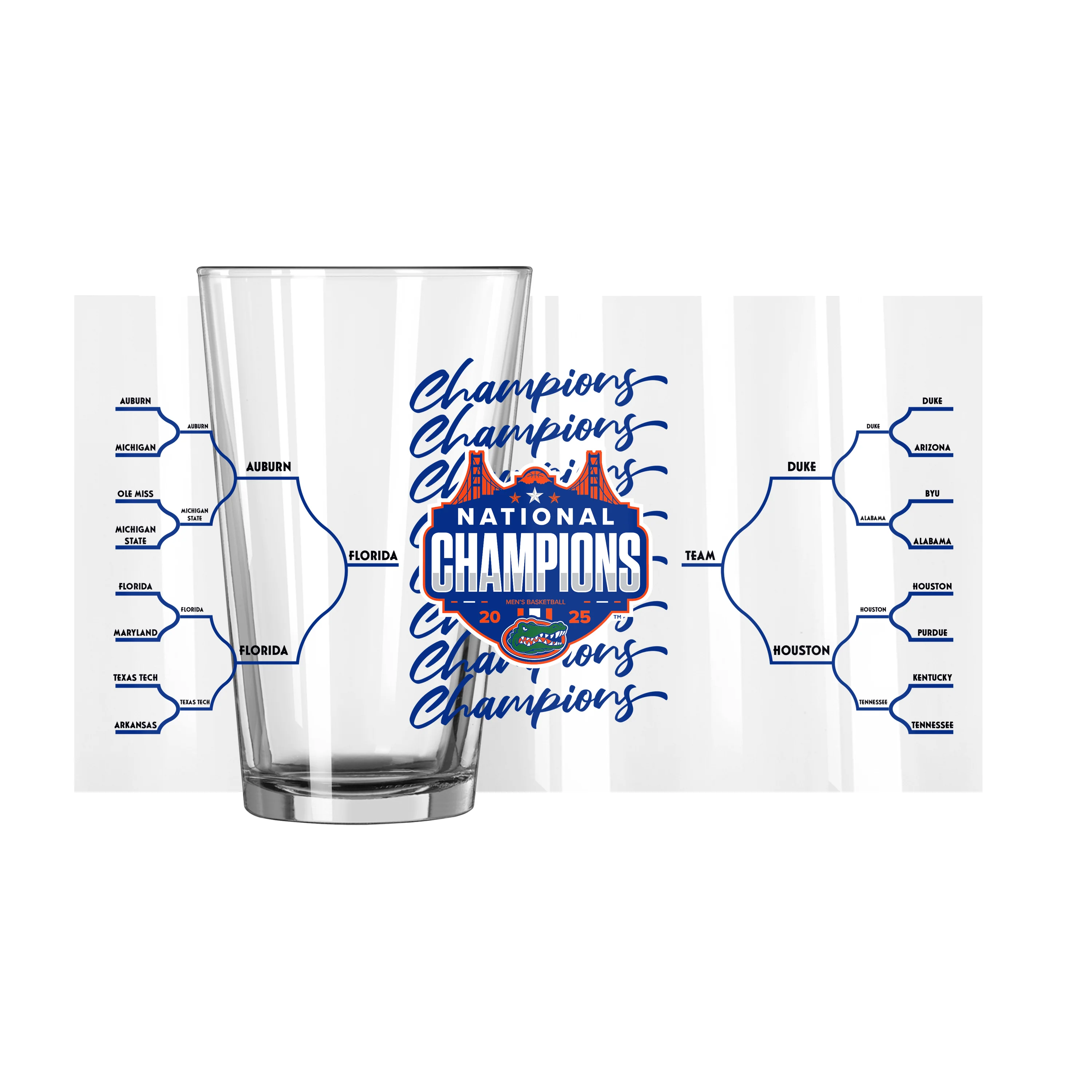 Florida 2025 Mens Basketball Champions 16oz Bracket Pint Glass - Image 3