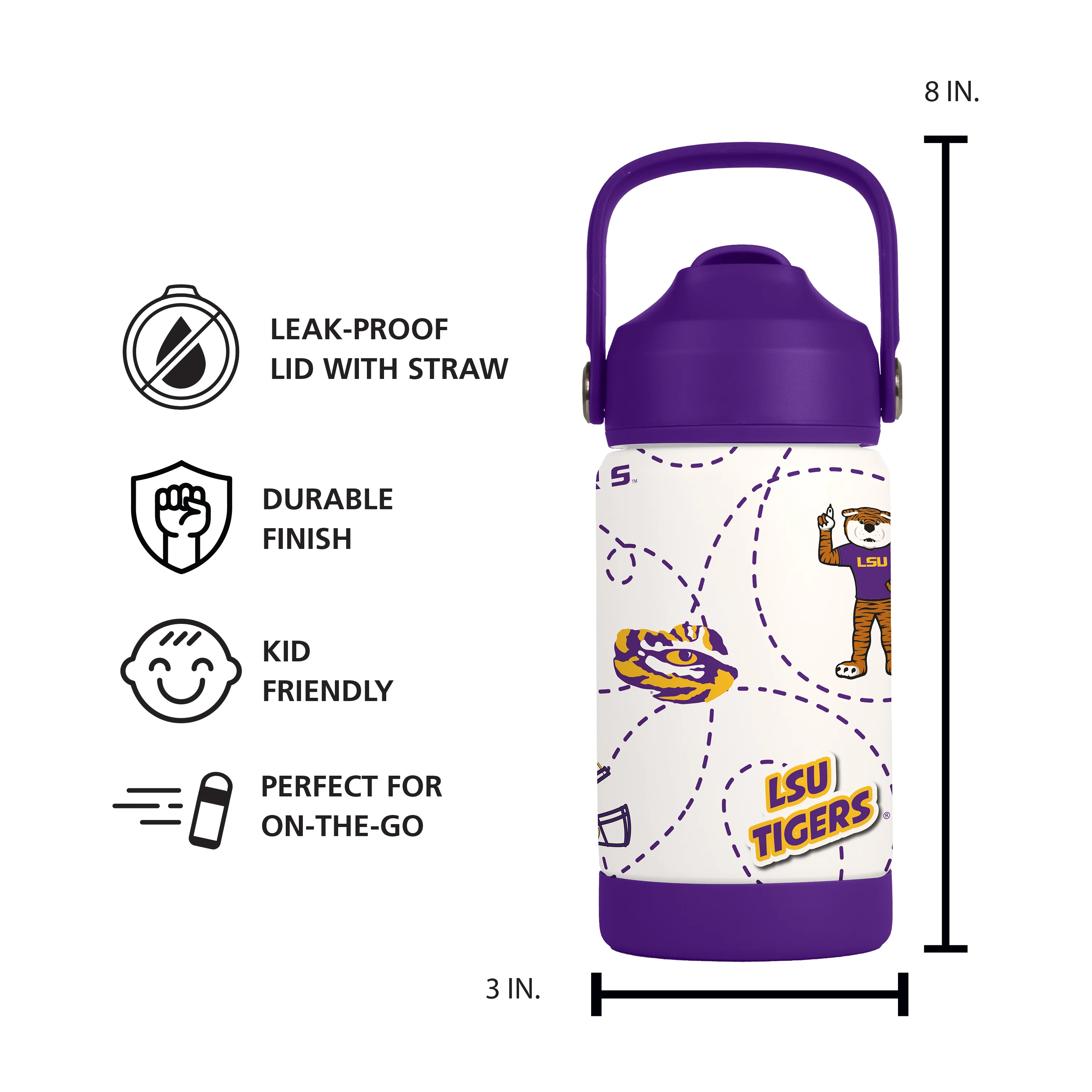 LSU 12oz Mascot SS Kids Bottle - Image 6