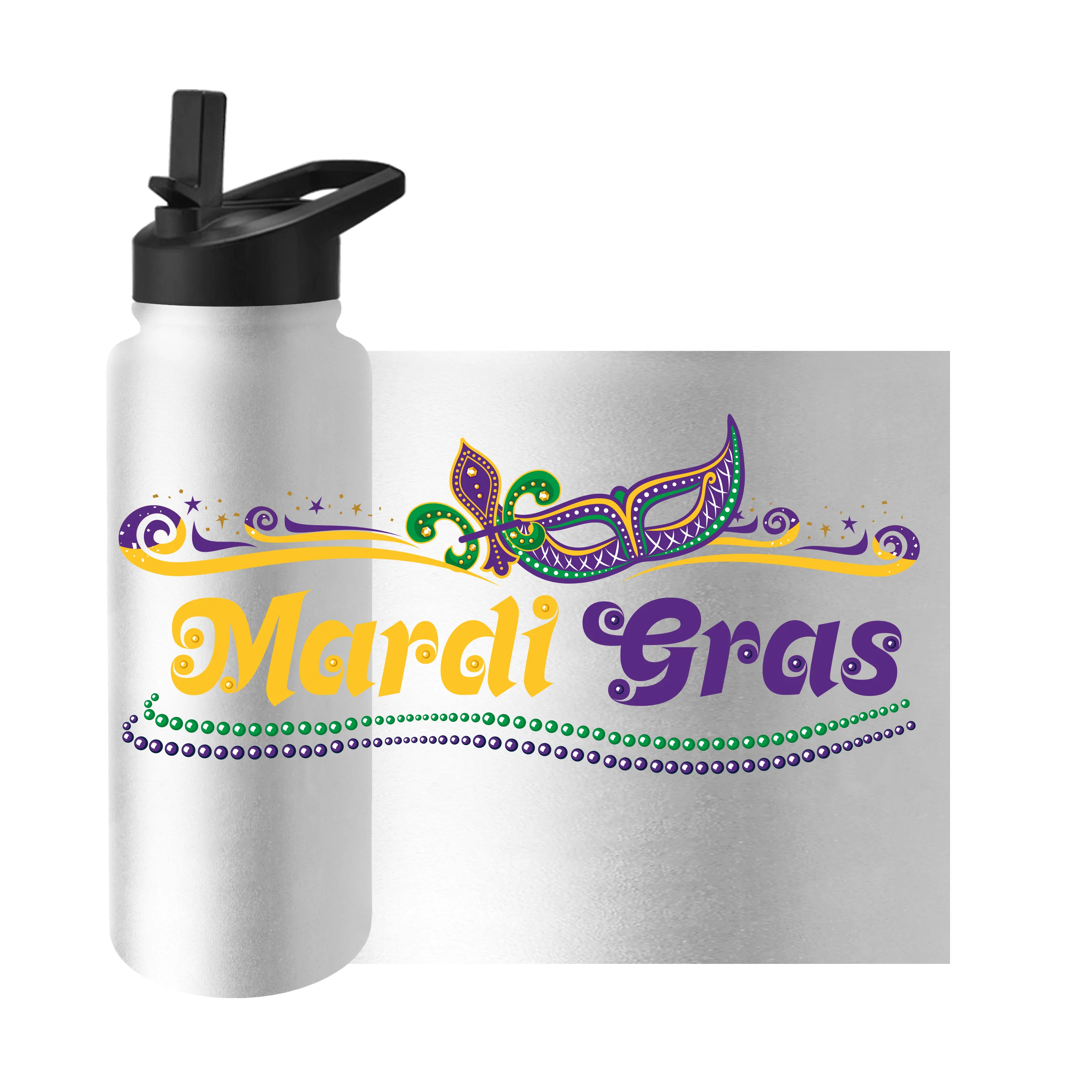 Mardi Gras Beads White 34oz Quencher Bottle - Image 2