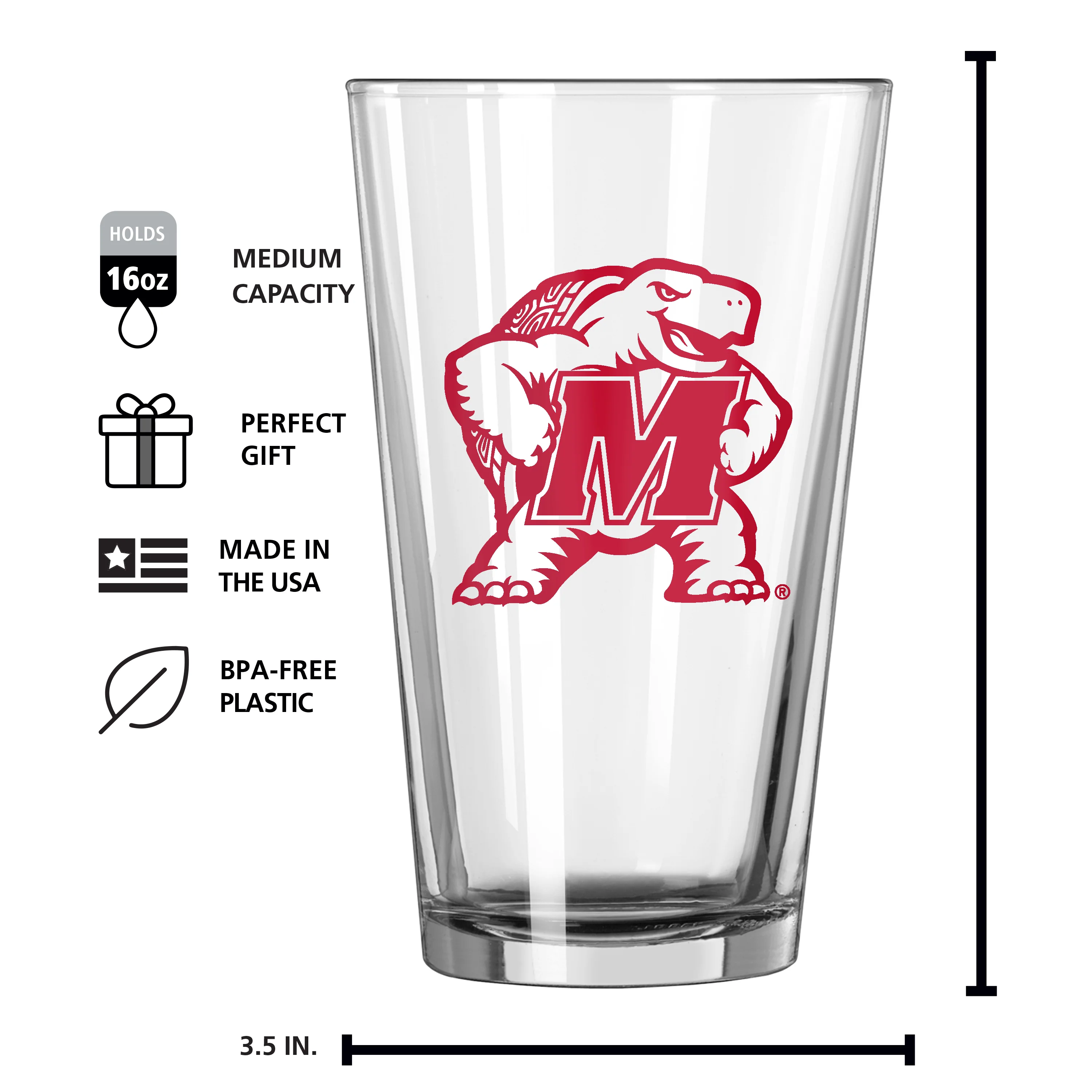 Maryland 16oz Gameday Pint Glass - Image 3