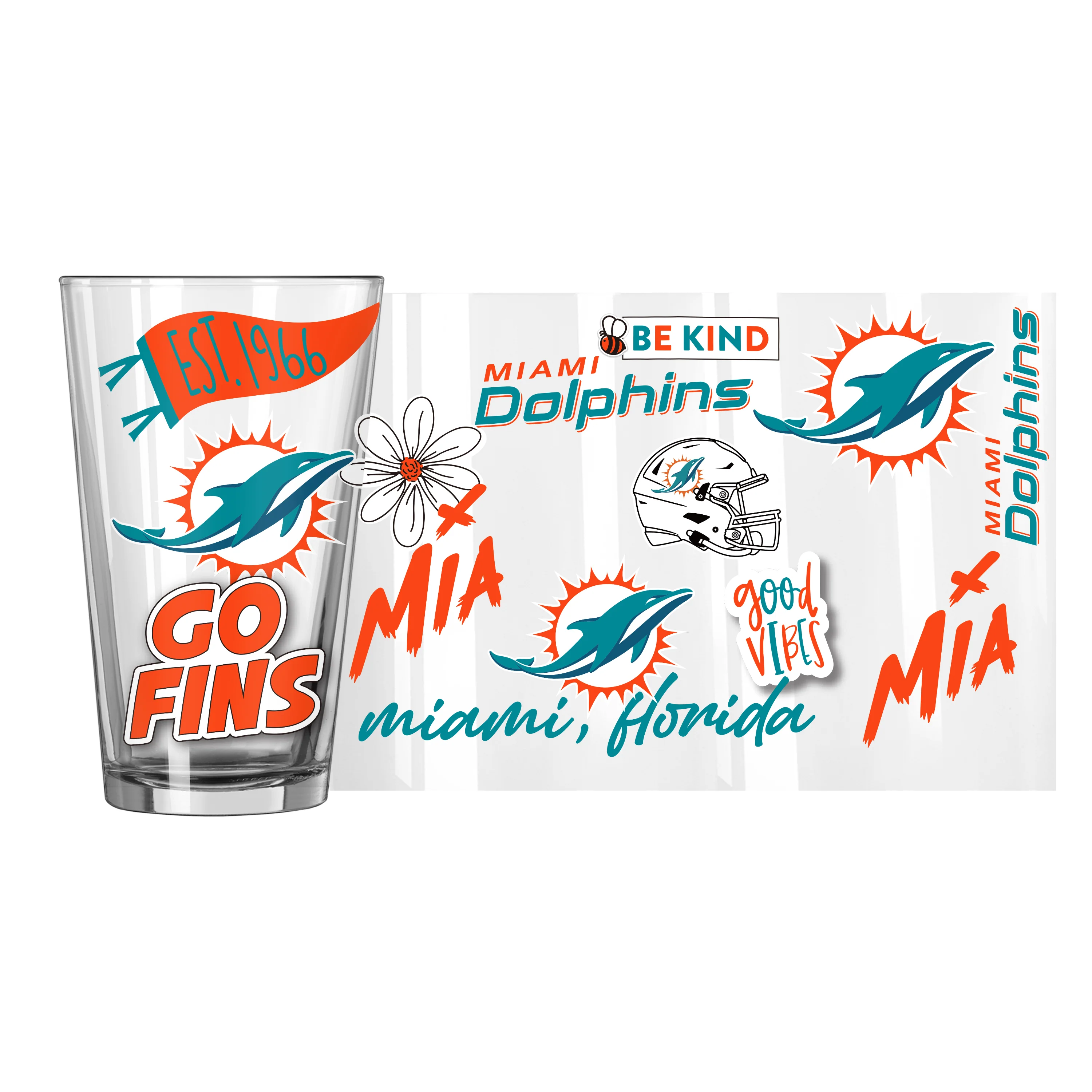 Miami Dolphins 16oz Native Pint Glass - Image 2
