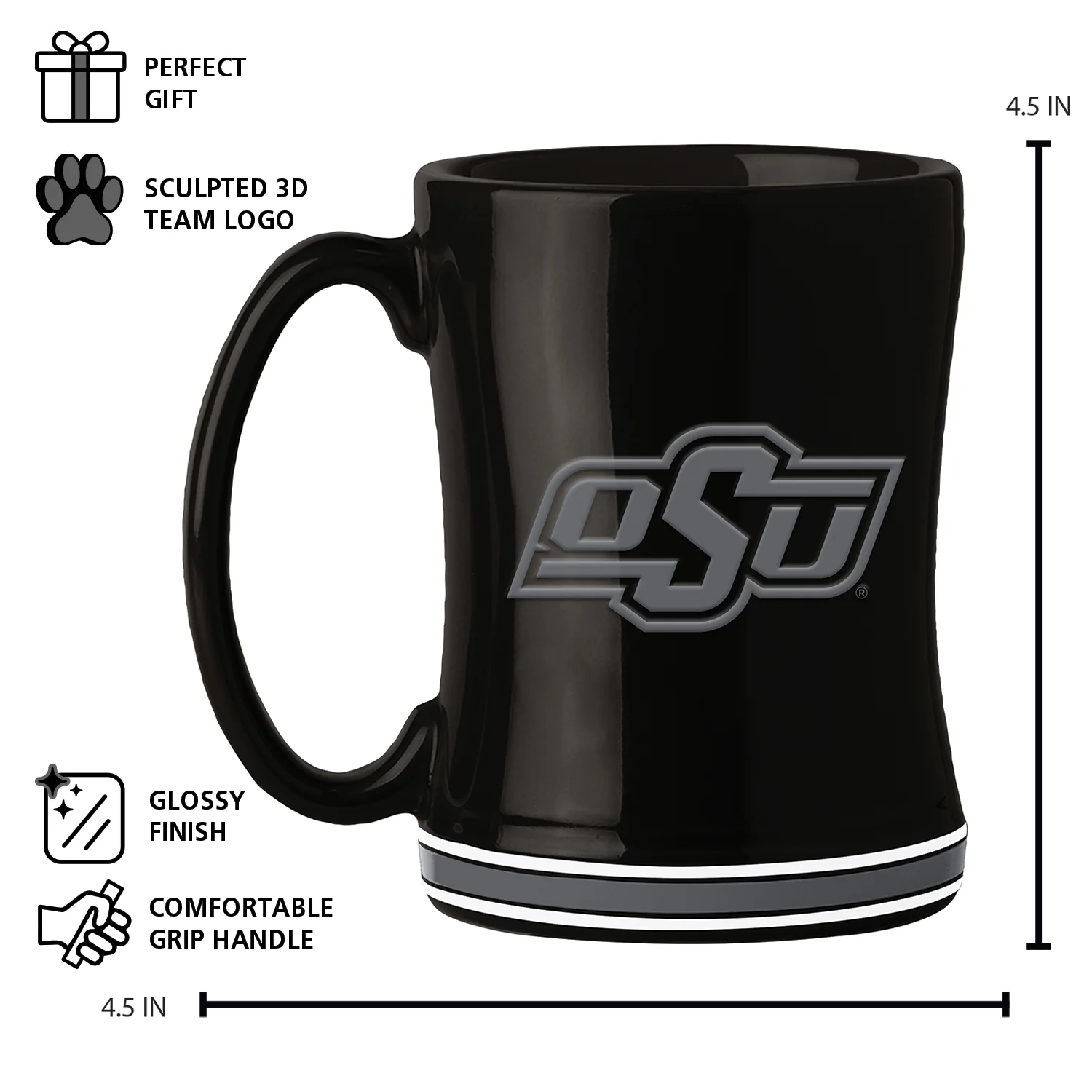 OK State 14oz Black Tonal Relief Mug - Image 6