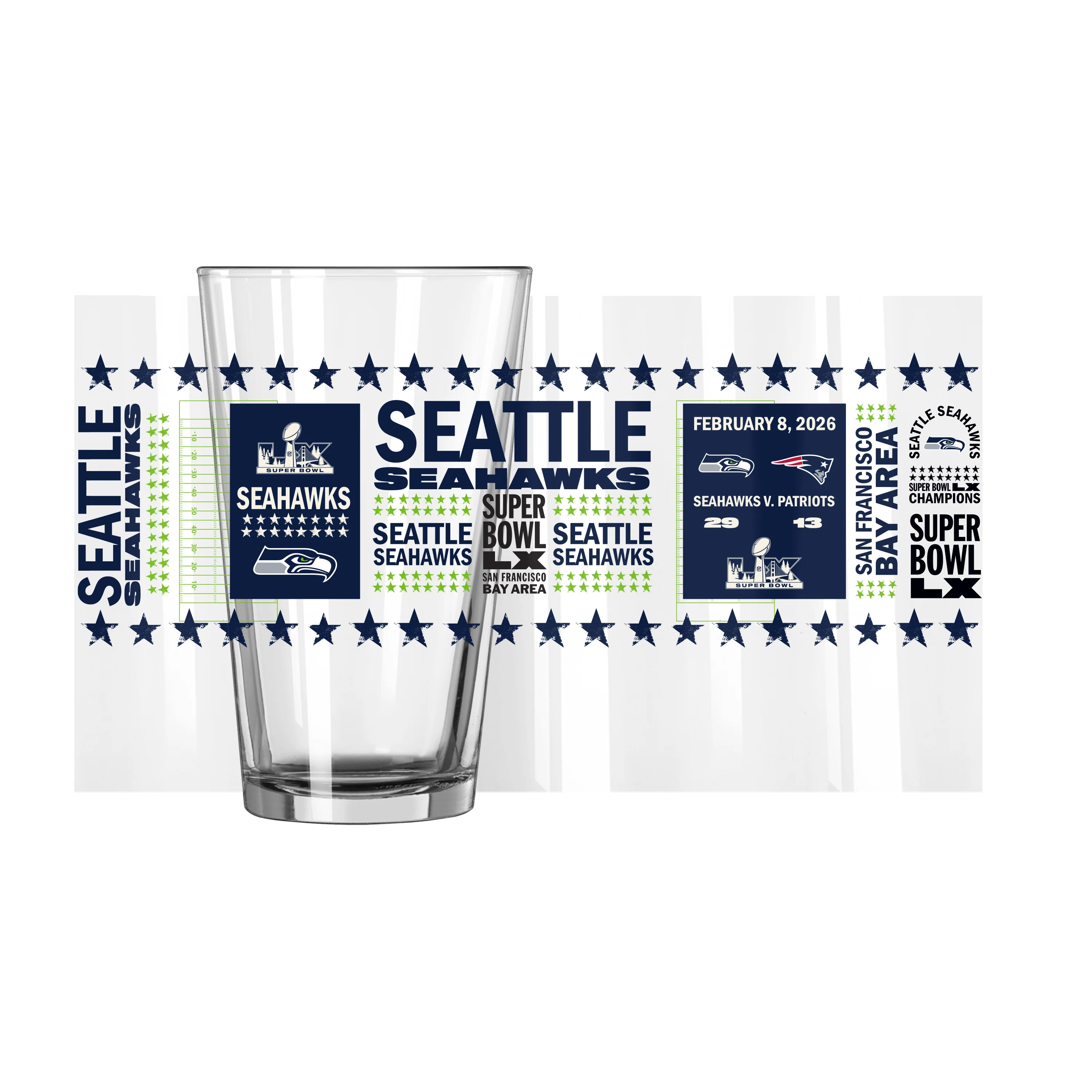 Seattle Seahawks 2026 Super Bowl Champions 16oz Score Pint Glass - Image 3