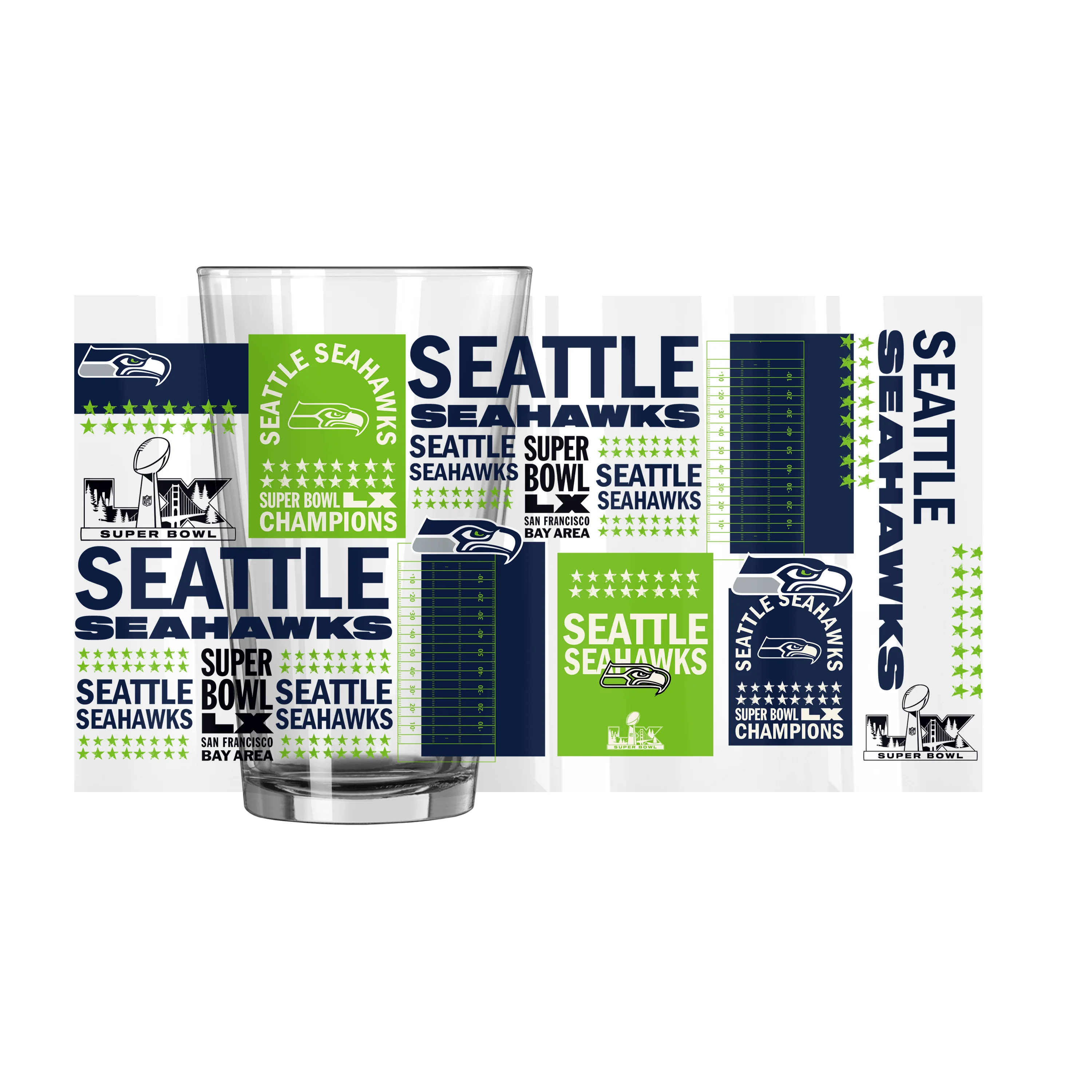 Seattle Seahawks Super Bowl 60 Champions 16oz Wrap Pint Glass - Image 3