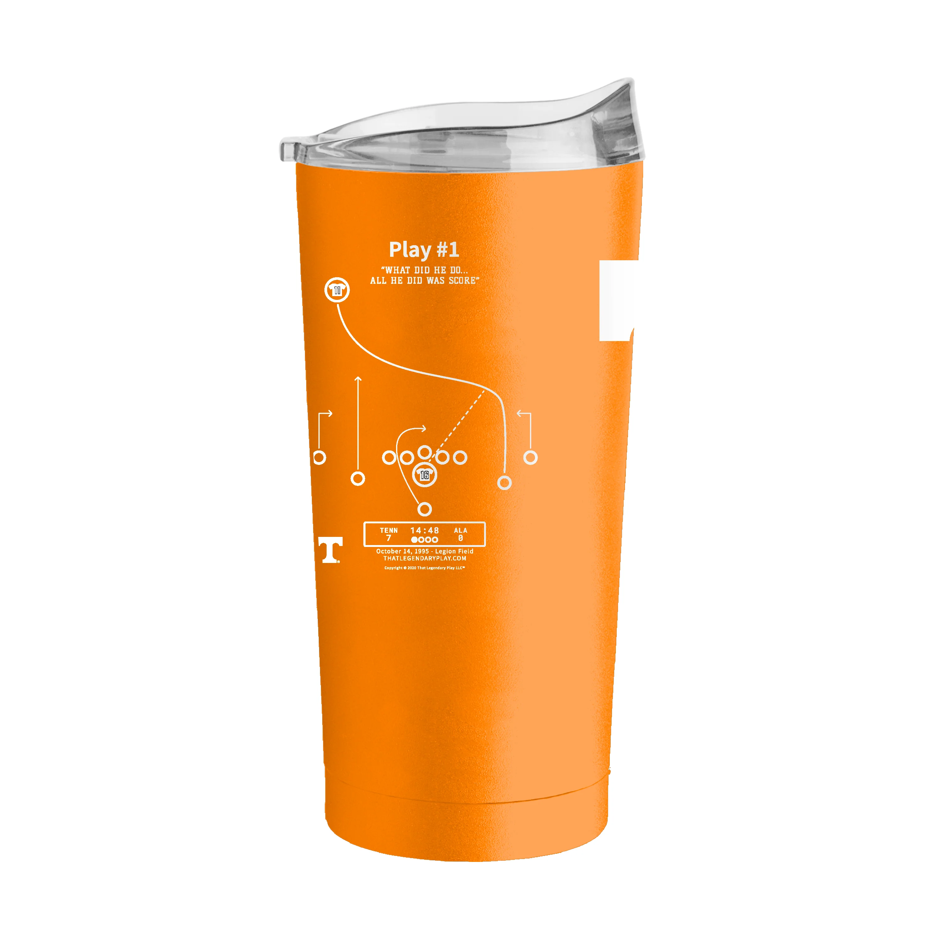 Tennessee Legendary Play #1 Tangerine 20oz Powder Coat Tumbler - Image 2