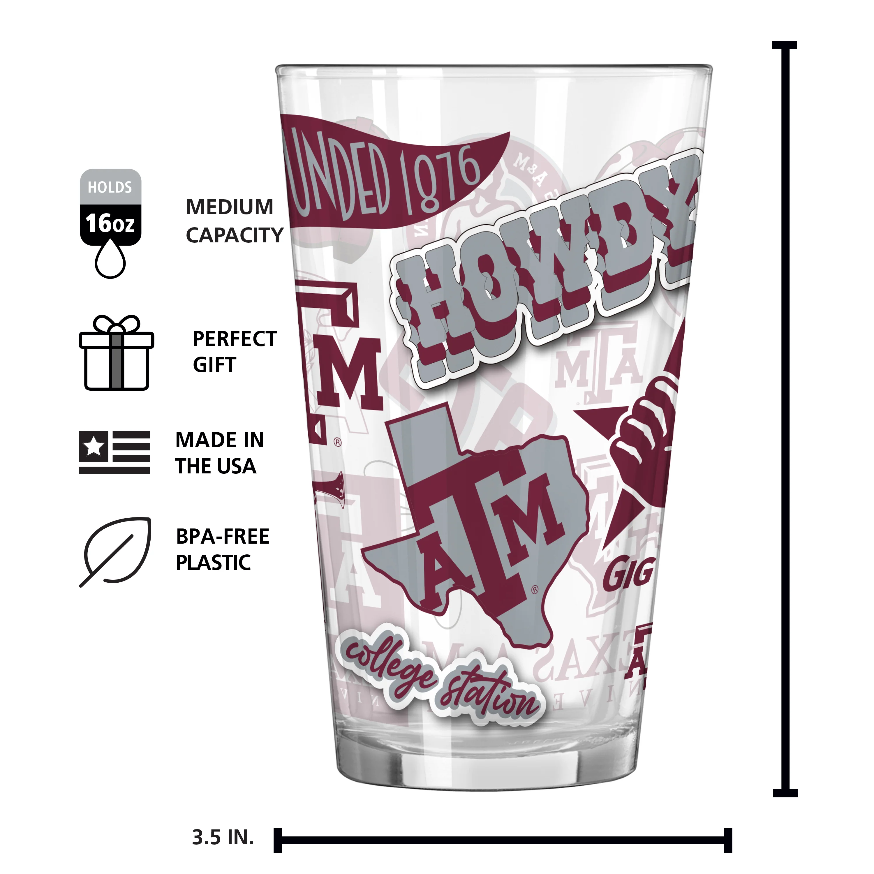 Texas A&M 16oz Native Pint Glass - Image 7